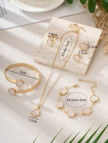 5件套/简约植物五叶花套装 镀金不锈钢不褪色女士首饰 五叶草礼物 情人节配饰