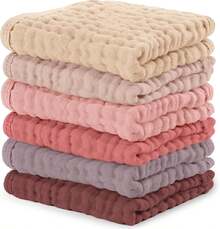 Toallitas de Muselina para Bebé (Paquete de 6), Toallas suavea de 6 Capas de Algodón para Piel Sensible – 25 x 25 cm, Grandes, Absorbentes y Delicadas Multicolor Niña - 1 - Ver 2