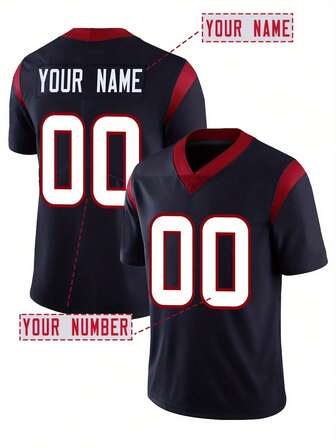 Jersey de fútbol americano personalizado con nombre y número, bordado, cuello en V, azul Houston, manga corta, camisa personalizada para fiesta, entrenamiento, competición, deportes, DIY, tallas S-XXL