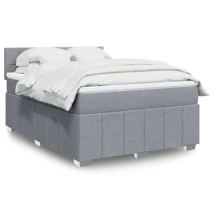 vidaXL Letto a molle con materasso grigio chiaro 160x200 cm in tessuto - Grigio - Visualizzare 1