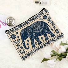 Blue And White Porcelain Elephant & Floral Pattern Makeup Bag, Lightweight Foldable Zipper Toiletry Bag, For Travel Toiletries, Cosmetics, Stationery Organizer Pouch, Perfect Gift For Women, Teachers, Animal Lovers Toiletries Bag Travel Toiletry Bag Wash Bag Shower Bag Large Capacity Packing Cubes Travel Essential Vacation Essentials - Multicolor - View 5