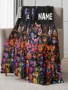 Custom Name Blanket Five Nights Freddy FNAF Tapestry Personalized Blankets Birth For Kids Adults Gifts Bedding, Sherpa Blanket - Multicolor - View 6