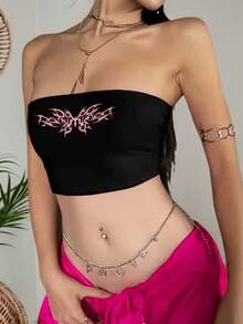 女士抹胸上衣，简约细节，修身休闲吊带背心 - 黑色 - 查看 1