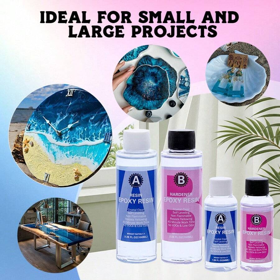 SMI Fine Bộ dụng cụ nhựa epoxy trong suốt Crystal Clear kèm đầy đủ dụng cụ, hỗn hợp nhựa tự san phẳng và chất làm cứng tỷ lệ 1:1, bộ dụng cụ đúc nhựa khô nhanh 40 phút dành cho các dự án tự làm đồ trang sức, nghệ thuật đá quý và bàn gỗ cỡ lớn. - Trong sáng - Xem 1