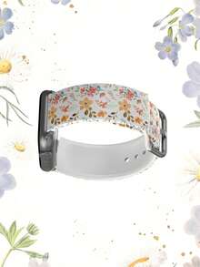 1pc Orange & Pink Floral Soft Elastic Breathable Replacement Watch Band Strap Compatible With Samsung, Garmin, Honor Smartwatches, 38mm 40mm 41mm 45mm 44mm 42mm 46mm 49mm, Fashionable Casual Multi-Color Silicone Watch Band Strap Compatible With Apple Watch Ultra Series SE/11/10/9/8/7/6/5/4/3/2/1