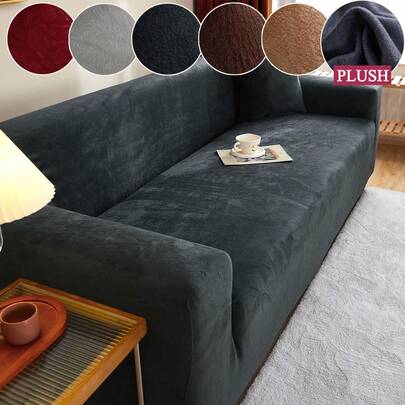 1PC Plush Sofa Cover Winter Warmth, Elastic Sofa Cover Suitable For Living Room Bedroom Dustproof Furniture Protector Soft And Comfortable Fabric Easy To Clean Suitable For 1/2/3/4 Seat Home Decor Sofa Protector Cushion Cover