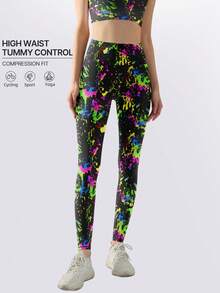 Fashionable Colorful Print Women's Leggings, High Elasticity Running Workout Pants For Spring, Summer, Autumn, Winter, Compression Tight Fit Yoga Pants With Waist Shaping - Multicolor - View 6