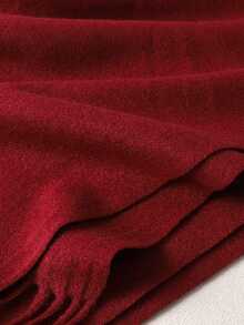 1pc Fashionable & Elegant Solid Color Wool Warm Pashmina Scarf, Unisex Casual Fringed Cold-Proof Shawl, Suitable For Daily Wear, Autumn/Winter - Burgundy - View 4