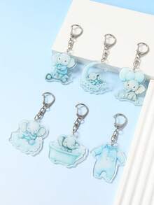 6件套蓝色小象钥匙扣，蓝色小象图案，一周岁生日悬挂装饰卡通亚克力钥匙扣，可爱动物吊坠，婴儿派对用品，性别揭晓派对礼物，丛林动物主题宝宝生日派对，婴儿派对装饰，性别揭晓派对装饰，婴儿房装饰，可悬挂于包包和手机，婴儿派对礼品袋填充物 - 藍色小象 - 查看 6