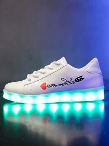 LED 7-Color Glowing Shoes, USB Rechargeable Glow In The Dark Shoes For Adults, Men & Women, Students, Dance Performance, Halloween, Holidays, Couples, Leather, Spring/Autumn/Summer/Winter, Casual Sneakers, Chunky Sneakers - White - View 6