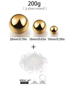 200克人造无孔漂浮珍珠，混合尺寸10毫米/16毫米/20毫米，适用于花瓶装饰、情人节装饰、婚礼装饰、花瓶填充物、漂浮蜡烛装饰、家居茶几装饰，适合DIY婚礼、生日、主题派对、万圣节装饰和圣诞节中心装饰（含水珠） - 亮金色 - 查看 11