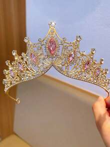 Diadema de princesa elegante, diadema de cristal de alta gama con corona de flores, corona de cumpleaños para niñas, tocado nupcial, decoración de pastel, coronas, tiara, corona de disfraz, círculo de cabello, boda, accesorios de verano, accesorios - Rosa - Ver 15