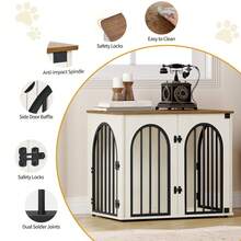 HEXCELEN 26.8'' Wooden Dog Crate Furniture, Indoor Dog Kennel Dogs Cage For Small Dogs, Heavy Duty Dog Crates Decorative Pet House End Side Table TV Stand, White Brown - 白色/棕色 - 查看 7