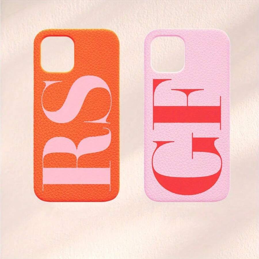Custom Red Initial Phone Case For IPhone 16, 15, 14, 13, 12, 11| Personalized Vegan Leather Phone Case| Large Custom Design No.1 - 1pc - 查看 1