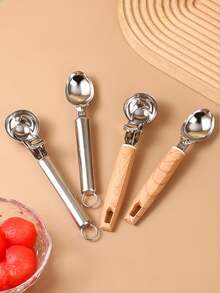 1pc Stainless Steel Manual Ice Cream Scoop, Round Shape Fruit & Shaved Ice Spoon