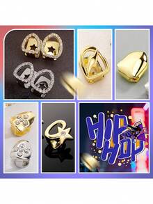 7pcs Tooth Grillz For Women Hip-Hop Punk Rhinestones Tooth Cap Gold Plated Grills For Your Teeth - Multicolor - View 4