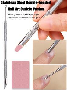 双头不锈钢指甲角质层推棒，带粉色砂纸片，斜面钢制指甲推棒，替换式自粘砂纸美甲工具，指甲修剪抛光砂纸套装，适用于美甲、指甲打磨 - 彩色 - 查看 2