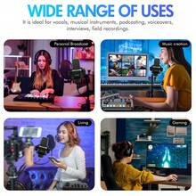 Sound Card For Live Streaming,Podcast Equipment Bundle For 2, The Ultimate Christmas Gift For Aspiring Podcasters | All-In-One Podcast Equipment Kit,Audio Interface With Voice Changer Condenser Microphones For Gamer, All-In-One Audio Mixer Perfect For Live Streaming, Singing, Gaming - Đen-2 - Xem 3