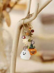 1 Pair Rhinestones Artificial Zirconia Earrings For Women Jewelry Accessories Halloween Party Girl Gift Cute Cartoon Pumpkin Lantern Little Ghost Pendant Earrings