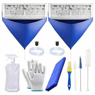 Air Conditioner Cleaning Kit, Ac Cleaning Kit, Hvac Cleaning Kit, Split Ac Cleaning Kit, Split Ac Unit Cleaning Bag, Two Pack Ac Cleaning Bags With Foldable Spray Bottle, Ac Cleaning Brushes,8Piece