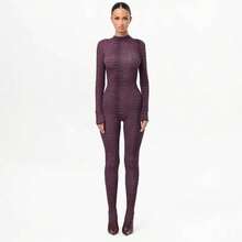 Ladies' Casual Autumn And Winter Sexy Python Print Long Sleeved Tight Jumpsuit - 紫色 - 查看 11
