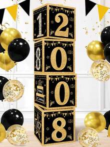 4pcs/Set Black Gold Birthday Decor Box,18th 30th 40th 50th 60th 70th Birthday Party Decor,Birthday Party Background Decoration Supplies,Birthday Gift Box,Photo Props,Party Accessories,Happpy Birthday Party Decoration,Home Decor Room Decor,18 30 40 50 60 70 Years Old Birthday Decoration,Birthday Party Supplies, Birthday Gift,Party Favors - Black Gold Birthday - View 3