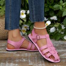 New Woven Retro Pig Cage Sandals For Women, Flat, Fashion, Versatile, Summer - Watermelon Pink - View 4