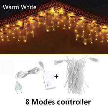 3,5m-40m Luces de Cadena de Carámbanos LED, 8 Modos de Control con Memoria, Luces de Hadas de Cortina LED, para Decoración de Calle, Jardín, Año Nuevo, Pasillo, Terraza, Fiesta, Navidad