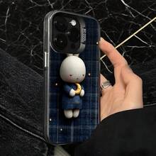 Funda de Teléfono Cuadros Azules Conejo con Patrón de Luna para Modelos de  y  Adecuada para Todas las Estaciones Opción de Regalo Ideal - Plateado - Ver 4