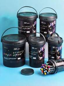 24/36/48/60/80/120色丙烯马克笔套装，笔尖柔软，可水洗，是开学季的最佳礼物之选 - 彩色 - 查看 4