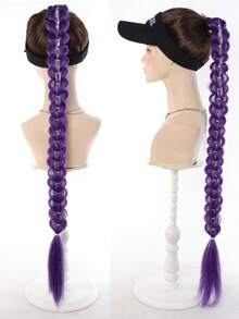 Purple Long Straight Synthetic Hair Extension, Elastic Hair Tie For DIY Braiding, Synthetic Braiding Extension, Kanekalon Wig, Solid Purple Hair, Expo City - Multicolor - View 6