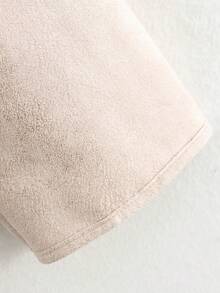 Áo khoác da giả cổ điển mùa đông cho nữ có túi, áo khoác dài tay rộng rãi, chất liệu nỉ - Màu be - Xem 9