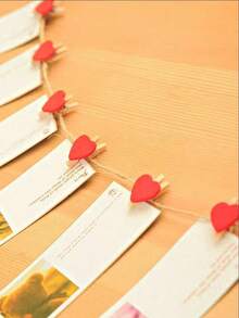 20Pcs Mini Heart Clothespins With String, 1.2Inch Wooden Heart Clothes Pins, Small Red Heart Woodden Photo Clips With 9.8Ft Jute Twine For Wedding,Crafts,Hanging Photo Display - Multicolor - View 8