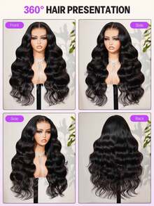 MEGALOOK Upgraded 13x6 Klebefreie Body Wave Perücke, mit Kordelzug, 100% Echthaar, vorgeschnittene Spitze von Ohr zu Ohr, vorgebleichte Knoten, transparente Spitze, vorgezupfter Haaransatz, 180% Dichte, anfängerfreundlich - SNatural - Übersicht 7