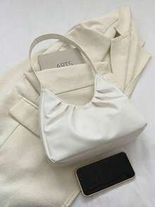 Elegant Fashion Shoulder Bag, New Spring/Autumn Solid Color Pleated Fresh Handbag With Underarm Feel - 白色 - 查看 7
