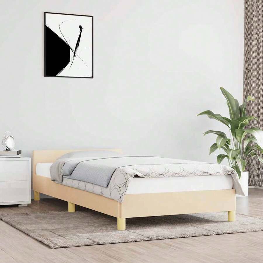 vidaXL Telaio del letto con testiera senza materasso, colore crema, 90x200 cm, in tessuto - Bianco - Visualizzare 1