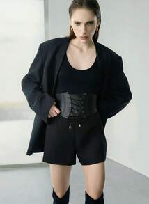 CHICVUE 1 chiếc Corset cạp chun thời trang tối màu cổ điển dành cho nữ, thích hợp cho tiệc đêm Halloween hoặc mặc hàng ngày - màu đen - Xem 3