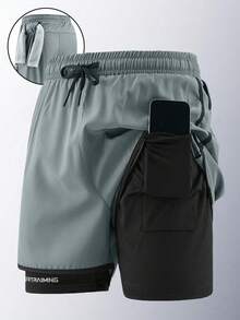 3pcs/Set Boyfriend Style Men's Quick Dry Sports Running Training Fitness Shorts, Summer - Grey - View 2