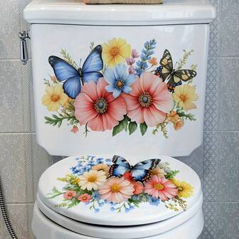 2 piezas Pegatinas de flores y mariposas coloridas para el inodoro, decoración de baño y dormitorio, decoración de primavera, calcomanías para la tapa del inodoro, PVC autoadhesivo, pegatinas divertidas, adecuadas para la decoración del baño y el dormitorio