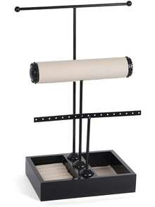 Organizador de Joyería de Metal Negro de 3 Niveles, Plegable, Ideal para Guardar y Exhibir Anillos, Collares, Aretes y Pulseras - Negro - Ver 7