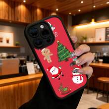 Funda de Teléfono Tema Navideño con Impresión de Santa Claus, Hombre de Jengibre, Muñeco de Nieve y Árbol de Navidad para iPhone 14 13 12 11 Pro Max y  Galaxy S23 S22 S21 S20 Plus Funda Protectora para Pareja Regalo para Novio Novia Regalo de Vacaciones - Blanco - Ver 6