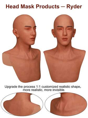 Silikon huvudbonad för crossdresser - Ryder, halvkroppshuvudbonad, flerfärgad, osynlig, realistisk hudtextur, snygg ögonbryn, lämplig för män och kvinnor, jul, halloweenfester, sammankomster och cosplay