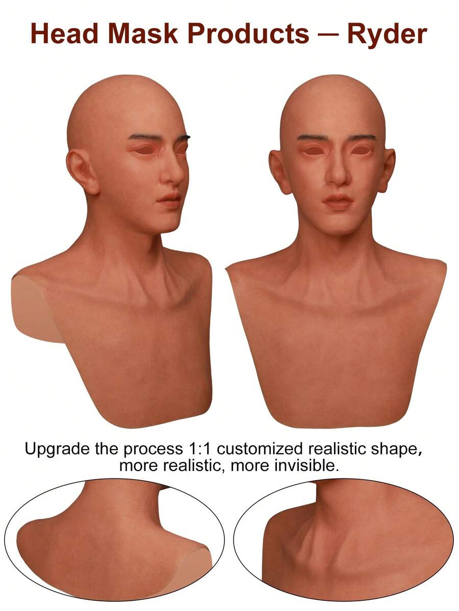 Silicone Crossdresser Man Headcover - Ryder Half-Body Wearable Headcover Multicolor Invisible Realistic Skin Texture Handsome Eyebrow Suitable For Man And Woman Christmas, Halloween Parties, Gatherings And Cosplay - Multicolor - View 1