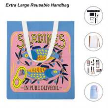 Fashionable Sardine Print Canvas Bag, Sardine Themed, Unisex Large Capacity Shoulder Bag, Shopping Bag, Lightweight Travel Luggage Bag, Reusable Student Commuter Canvas Bag, Suitable As Birthday Gift For Family And Friends - Multicolor - View 24