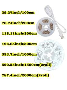 39.37-787.4 Inch White LED Strip Light, USB Powered + 501 Button, Home Decor, Holiday, Birthday, Party Decoration Light