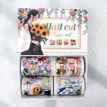4-Roll Set Vintage Farmhouse Floral Washi Tape With European Countryside, Pastoral Scenes, Floral Girls - PET/Paper Adhesive For Scrapbooking, Journaling - 4Pcs/Set - View 15