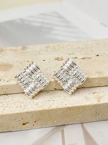 1 đôi Đúng mốt Đơn giản Hình vuông Kim loại Hoa tai Thích hợp Đối với Mặc hàng ngày , NỮ - Bạc - Xem 10