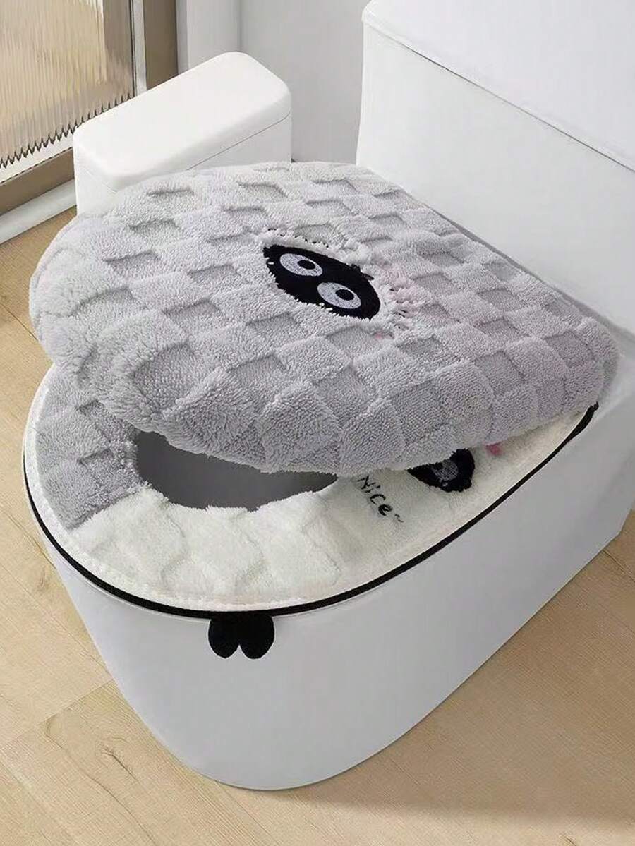 2pcs/Set Warm Toilet Seat Cover, Including Toilet Seat Ring And Toilet Seat Cover, Warm Soft Washable Fitted Cushion, Toilet Seat Cover, Household Essential, Winter - Multicolor - View 1