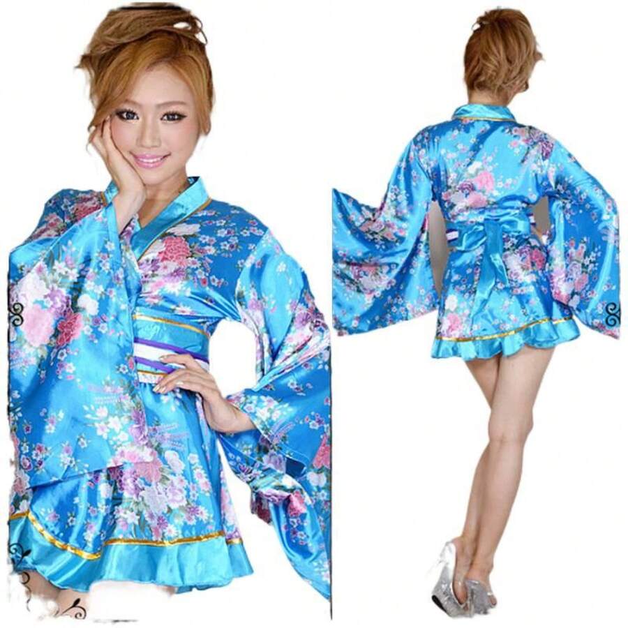Traditional Japanese Cosplay Women's Formal Yukata Anime Photo Suit Kimono, High-End, High-Quality Fabric, Authentic Design, Suitable For Event Photography - Lake Blue - View 1