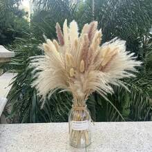 62pcs Dried Flower Rabbit Tail Reed Bouquet, Bohemian Style Home Vase Decor, Living Room Decoration, Artificial Flower Reed, Suitable For Valentine's Day, Christmas, Wedding, Party, Home, Desk - Multicolor - View 3